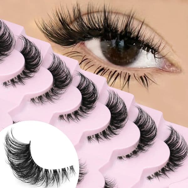 GROINNEYA False Eyelashes Cat Eye Lashes 57 Pairs Half Fluffy Soft Natural Look Nvisible Band Mink lashes Makeup 250811