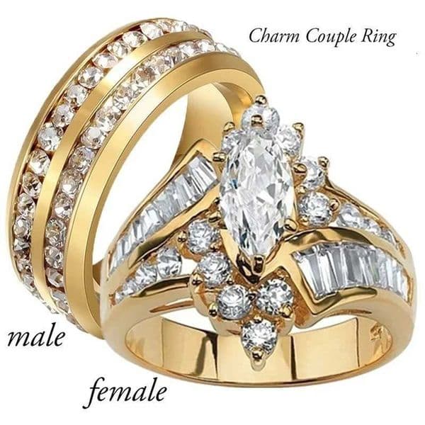 Fashion Couple Rings Women Marquis Cut Crystal CZ Ring Mens Two Rows CZ Stone Stainless Steel Ring Fashion Jewelry For Couples W250812