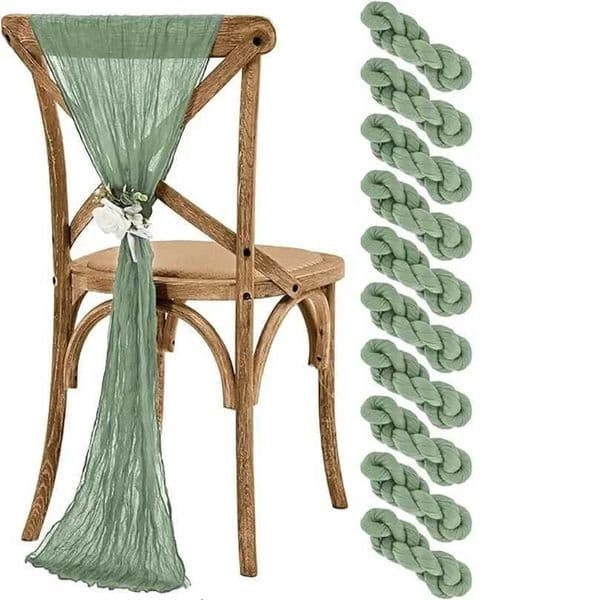 10pcs Sage Green Cheesecloth Chair Sashes Rustic Bowknot Designed Chair Covers for Wedding Banquet Party Chair Decor 40X275cm X250813