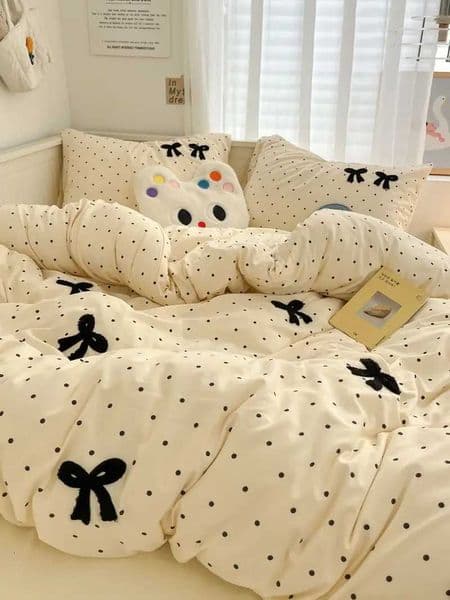 Ins Style Girl Blue 1.5m/1.8m Fitted Sheet Bow Towel Bedding Set Embroidery Washed Cotton Four-piece Set Bed Sheet Three-piece XJ250619