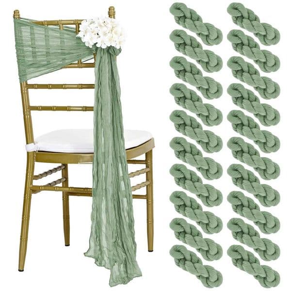 Sage Green Cheesecloth Chair Sashes Chair Bow Designed Decorative Chair Sashes for Wedding Reception Party Hotel Decoration X250813