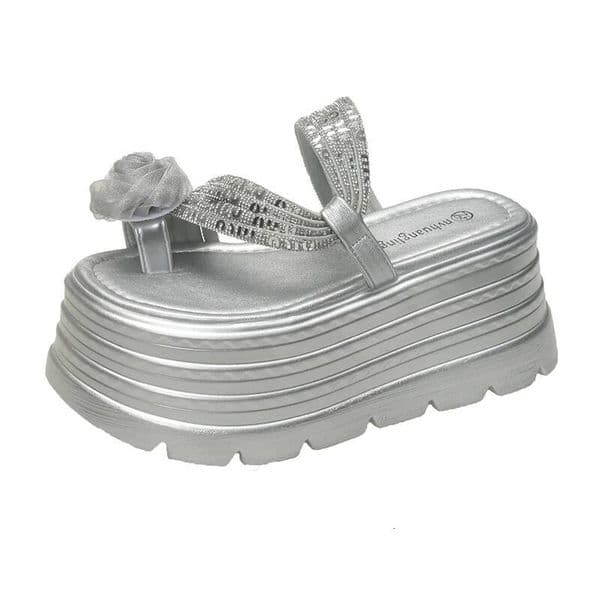 New Women Summer Bling Chunky Slippers High Platform Flip Flops CM Wedge Heels Slides Sweet Clip Toe Sandals Beach Slippers Designer Shoes