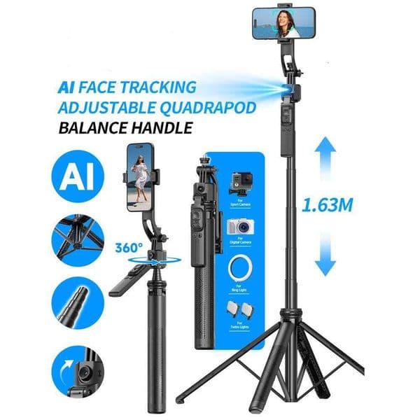 AI Smart Tripod Selfie Stick Foldable 360° Auto Follow-Up Face Tracking Gimbal All-In-One Phone Holder For Smartphone