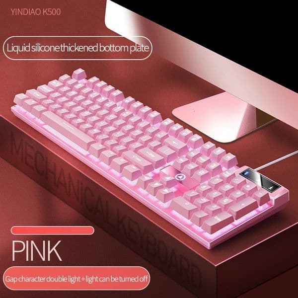K500 Pink Keyboard Mixed Color White Pink Keycaps 104 Keys Wired Gaming Keyboard for Laptop PC 250813