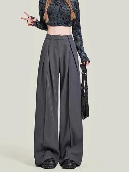 Womens Grey Baggy Suits Pants Vintage Y2k Harajuku Aesthetic Office Ladies High Waist Trousers Fashion 2000s Clothes 2024 250808