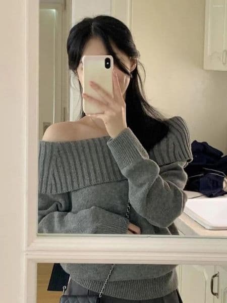 Women's Sweaters Oulder Bared Long Sve Knitted Sweater Slim Fit Sle Korean Faion Pure Desire Knitwear Spring Autumn Arrival