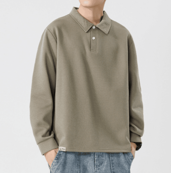 312 Men Long-sleeved Autumn and Winter Heavy Loose Solid Color Lapel Youth Casual