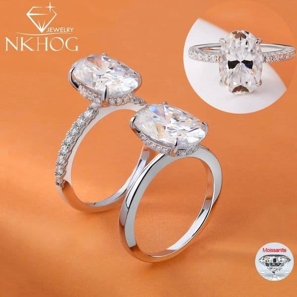 NKHOG 4.5CT Oval Moissanite Rings Women 925 Sterling Silver Engagement Wedding Diamond Band Fine Jewelry GRA Certified Wholesale