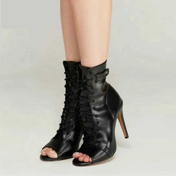 Womens Black Peep-Toe High Heel Stilettos Size 46 New Fashion Brand Party Boots for Ballroom Latin Jazz Dance Sexy Party Shoes W250814