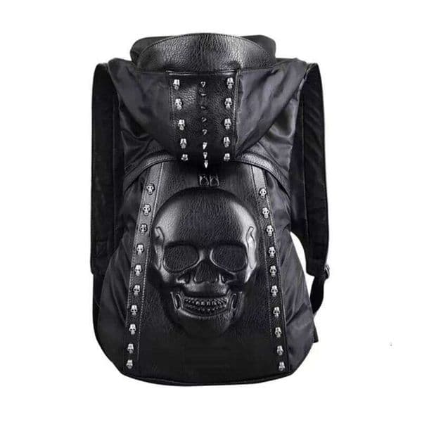 Personality 3D Leather Rivets Skull Backpack With Hood Cap Apparel Bag Cross Bags