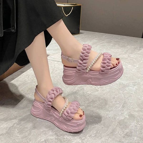 Summer Casual High Platform Sandals Women Buckle Strap Slippers Thick Bottom Pearl Sandalias Woman Chunky Beach Shoes Mujer Designer Shoes Women Shoes