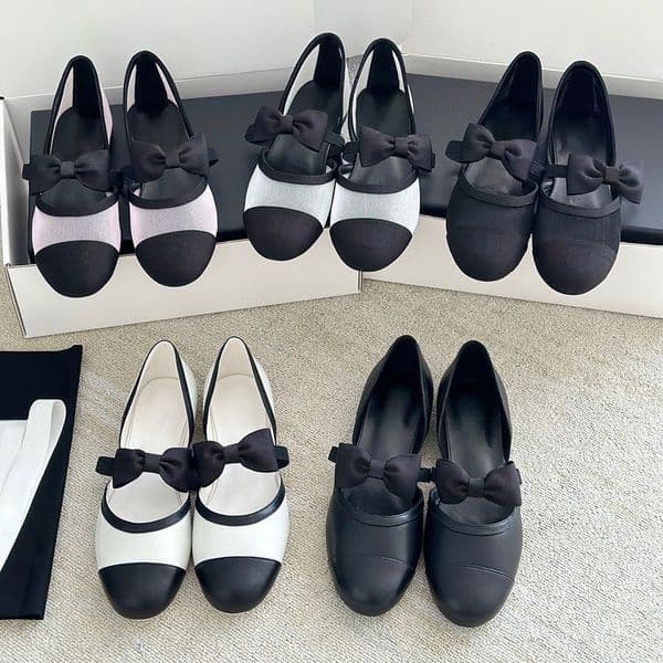 High quality Summer Round-toed real Leather Bowtie Mesh Ballet flats Mary Jane shoes ballerina flats for womens Luxury designer shoes vacation shoes