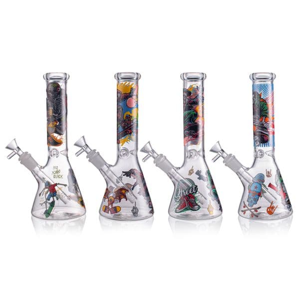 Play Deck Beaker Glass Bong Aprox 10.6 Inch 4mm Thick Recycler Water Pipe with Downstem Glass Bowl Smoking Accessory K9891