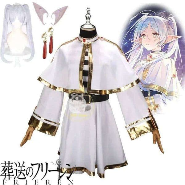 2025 New Anime At The Funeral Frieren Cosplay Costume Uniform Halloween Christmas Fancy Witch White Elf-ear
