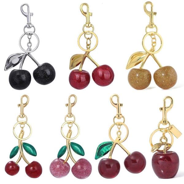 Delicious Exquisite Cherry Crystal Fruit Bag Charm Keychain Pink Cherry Keyring for Elegant Women Jewelry Accessories Gift S250814