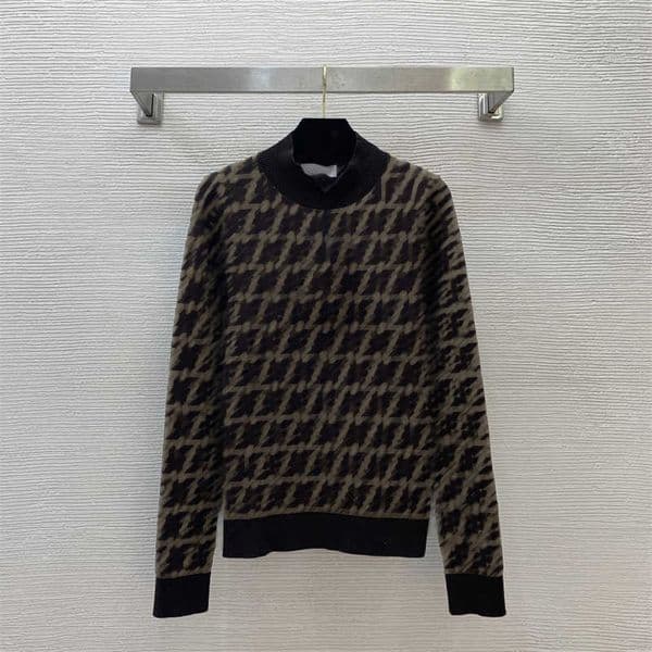double FF letter logo jacquard designer sweater women stretchy knit long-sleeved top Classic slim-fit round neck elegance sweaters