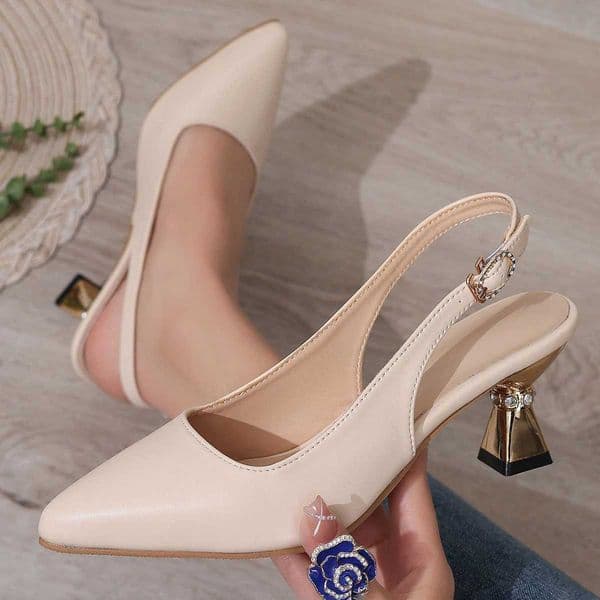 2025 Summer Womens Pu Leather High Heels Pumps Ankle Buckle Thick Heeled Sandals with Crystal Decor Pointed Toe Party Shoes W250814