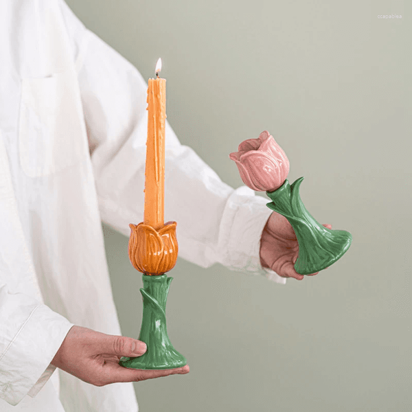 Candle Holders Ceramic Holder Cartoon Flower Shape Candelabrum Desktop Storage Accessories Candlestick Home Decoration XJ260305