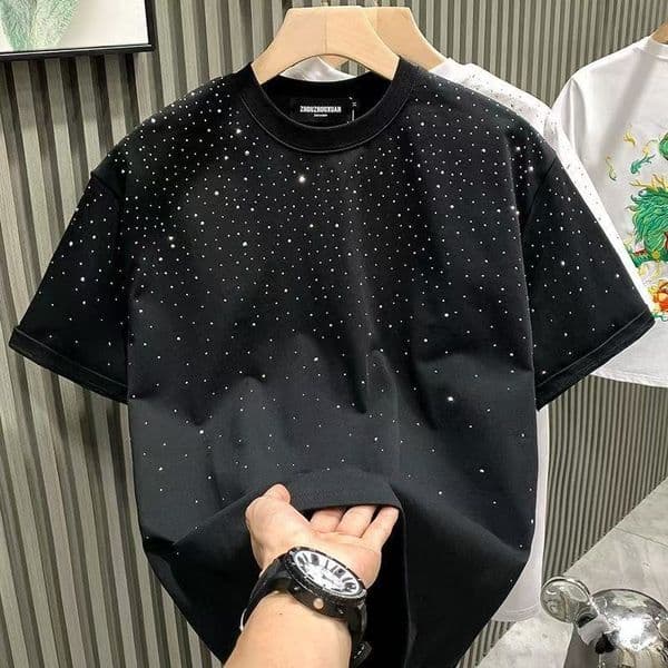 Summer Rhinestone Rivet T shirt For Men Clothing Round Neck Casual t shirt Designer Fashion High Street Mens Summer Short Sleeves hoodie graphic tee polo shirts