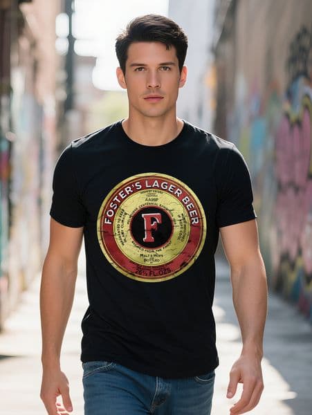 Men Casual Crew Neck T Shirt Foster S Large Beer Print Summer Knit Tee Regular Fit Slight Stretch gsm