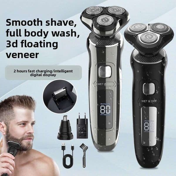 Electric Shaver Smart LCD Digital Display Razor 3-In-1 Men's Nose Hair Trimmer Washable