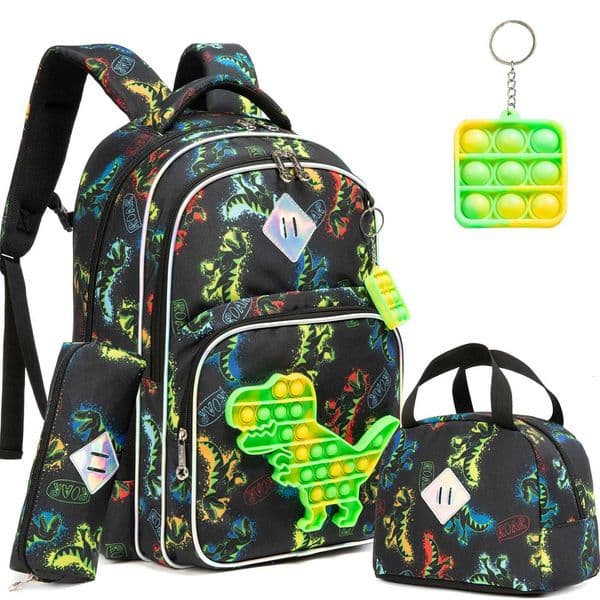 School Backpack for Boys with Lunch Box for Elementary School Students with POP Unwrapped Toy Pendant X250815