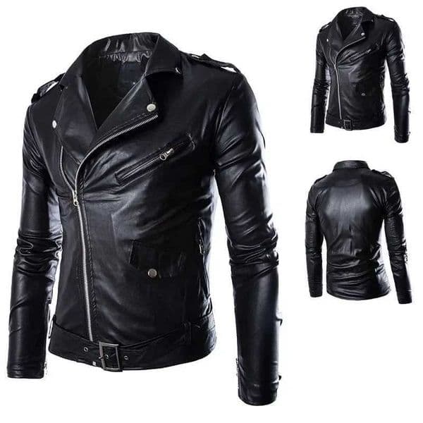 Fashion PU Leather Jacket for Men with Buckle Zip Lapel Collar British Black White Punk Rock Outerwear Coats 2023 W250815
