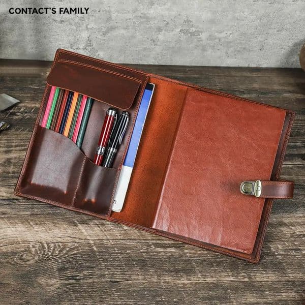 y Retro Genuine Leather Notebook A5 Cover Case with Pen Holder Metal Buckle Journal Office Diary Travel Handmade Sketchbook 250814BJ