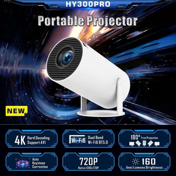 Hy300pro Portable Mini Hy300 Outdoor Home HD 180 Degree Tube Smart Projector