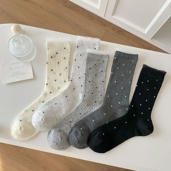 Summer Womens Bamboo Fiber Socks Breathable Moisture Wicking Mid Crew Socks Dot Lace Trim Striped Thin Casual Socks 250811BJ
