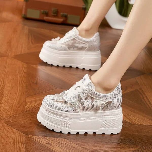 Women S Summer Bling Casual Shoes Breathable Mesh Thick Bottom Net Face Sneakers Comfortable Diamond Butterfly Flat Shoes CM Designer Shoes Women Shoes
