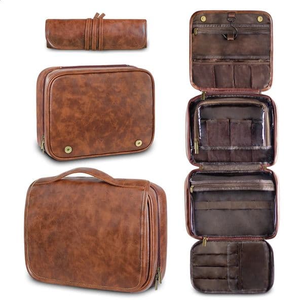 mens business pu wash bag large capacity high-end storage partition waterproof makeup bag storage bag 250812