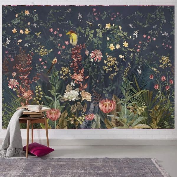 Jungle Flowers Birds Tapestry Deep Color Natural Plant Floral Tapestry Home Living Room Dorm Bedroom Aesthetics Decor Tapestries 250811