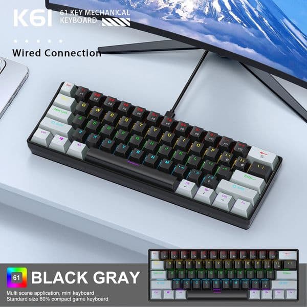 APAYADO K61 60% Wired Mechanical Gaming Keyboard Phantom RGB 61 Keys Red/Blue Switch ergonomic Portable Mini for PC/Laptop 250813
