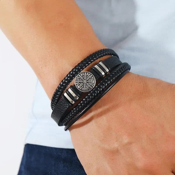 Braided Leather Bracelets Set - Scripture Compass D Charms Fashion All-Match Multi-Layer Mens Jewelry 250812