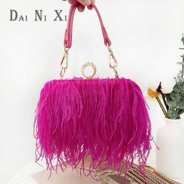 Fashion Ostrich Faux Fur Feather Wallet Clutch Bag Ladies Diamond Knuckle Rings Dinner Party Wedding Purse Chic Z250815