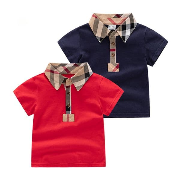 Summer Children Polo Shirts Cotton Splice lattice Toddler Baby T shirts Kids Tops Children Clothes 2-6 Years