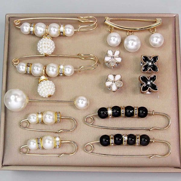 AINAMEISI 12pcs Fashion Pearl Brooch Waist Cinching Adjustable Skirt Anti-slip Metal Pin Fixed Clothing DIY Accessories XJ250815