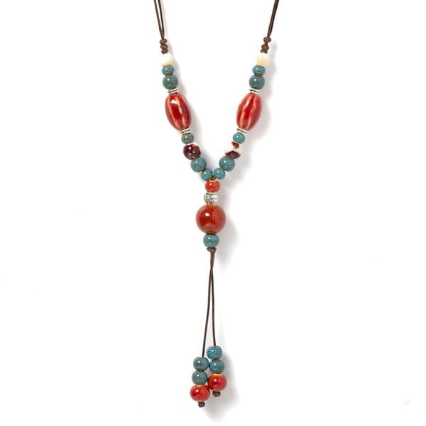 Handmade Red Long Watermelon Ceramic Necklace Vintage Pendant Jewelry Adjustable Fashion Accessory for Women Gifts 1115 250811