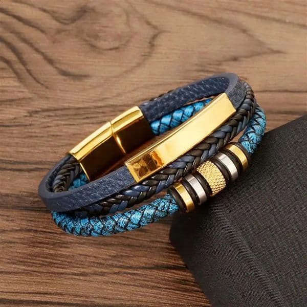 Stainless Steel Beaded Leather Bracelet for Men Classic Multilayer Braided Bracelet Punk Bangles Fashion Jewelry Wholesale 250812
