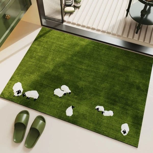 VIKAMA Artificial Grass Doormat Green Sheep Pattern Entrance Anti Slip Water Absorbent Floor Mat Easy To Clean Home Decor Carpet 250815