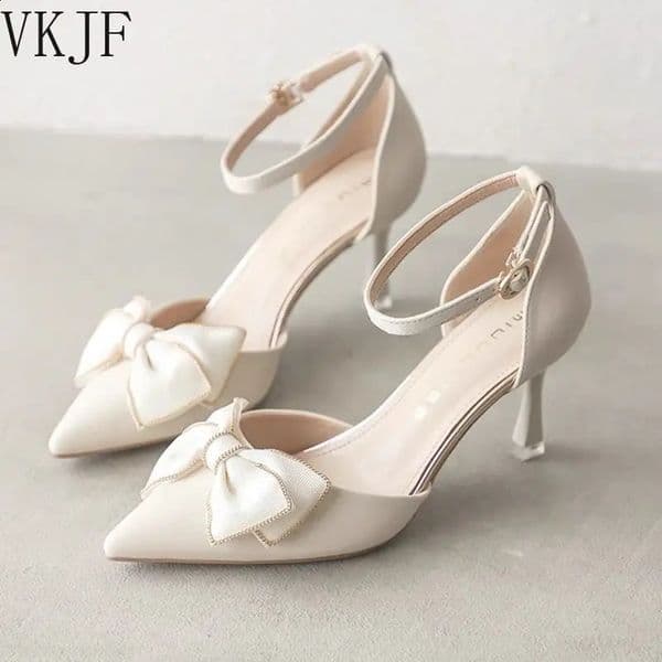 Medium Heel Heels Womens Shoes Trend Pointed Toe Butterfly Stilettos Elegant Dress Weddings Bridal Party White 250815