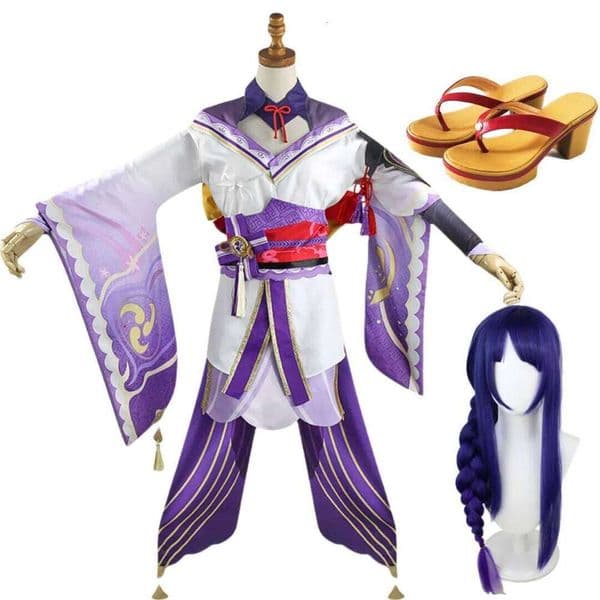 Genshin Impact Raiden Shogun Cosplay Costume Wig Shoes
