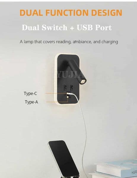 Modern Led Wall Sconce Reading Light 2 Switches Type-A Type-C USB Ports 3W Adjustable Spotlight + 10W Backlight Bedside Lamp X250815