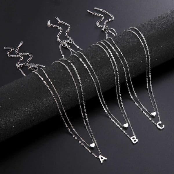 Amaxer Initial Letter Heart Pendant Double Layer Necklace for Women Girl A-Z Alphabet Stainless Steel Choker Collar Jewelry Gift XJ250816