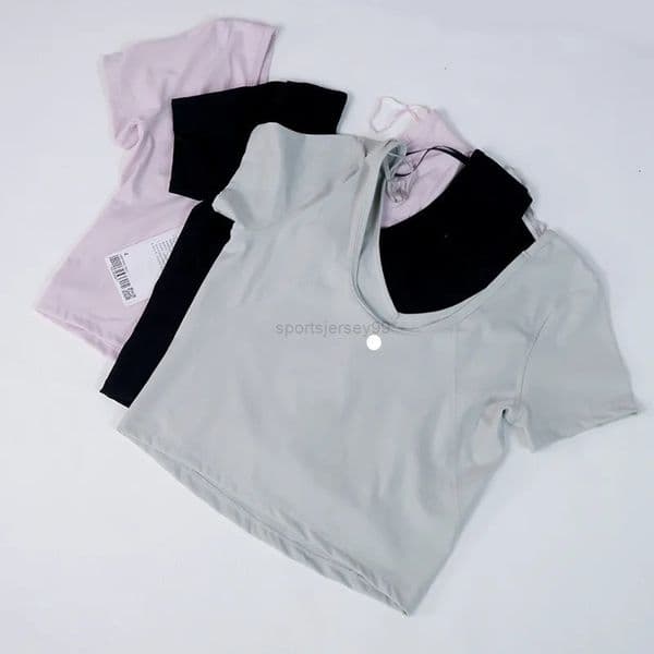 Womens Yoga Sports Short Sleeve Sexy Tight Crop Top T-shirt V neck U Back Beauty Back Fitness