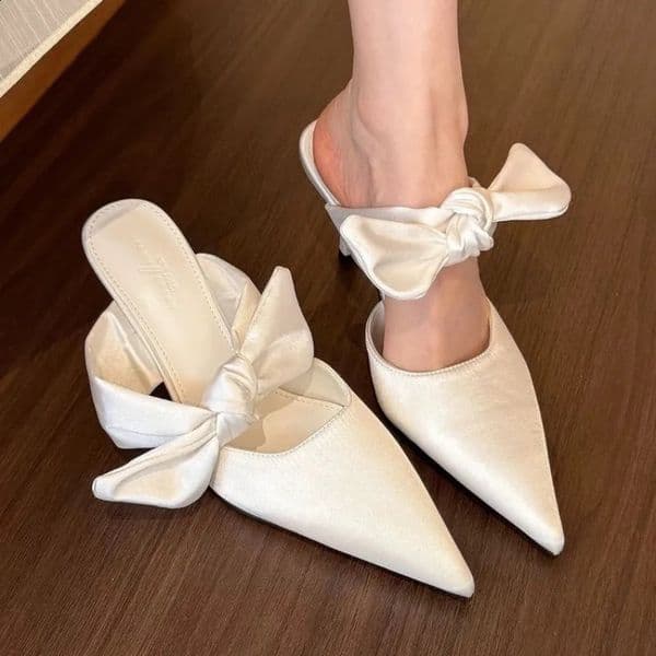 Pointed Toe Shallow Butterfly Knot Slingback Stiletto Sandals Summer Dress Party Wrapped Toe Shoes Casual Soft 250815