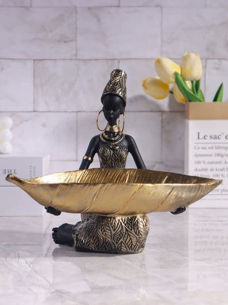 African Girl Holding a Plate Sculpture Home and Office Decorative Storage Ornament Vintage Collectible Craft Deskt Decor 250815