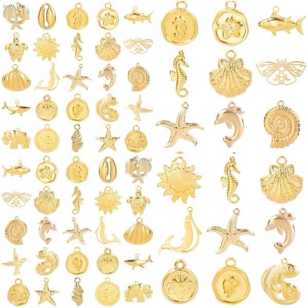 5pcs/Lot Stainless Steel Gold Color Marine Animals Shell Starfish Charms Turtle Shark Butterfly Charm Pendant For Jewelry Making 250812
