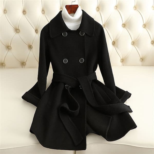 D5242 New small double-faced cashmere coat for women, medium and long Hepburn style wool coat for women